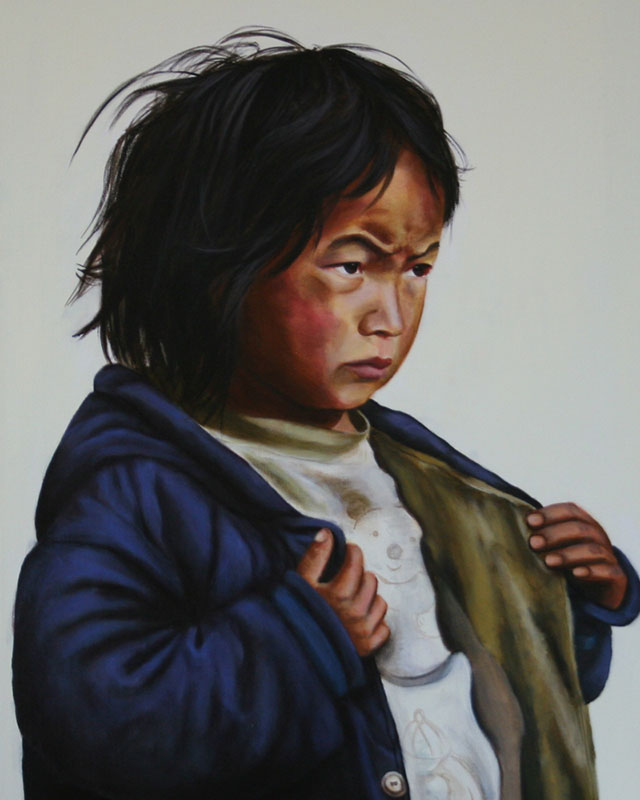 Tibet Kind Mit Blauer Jacke