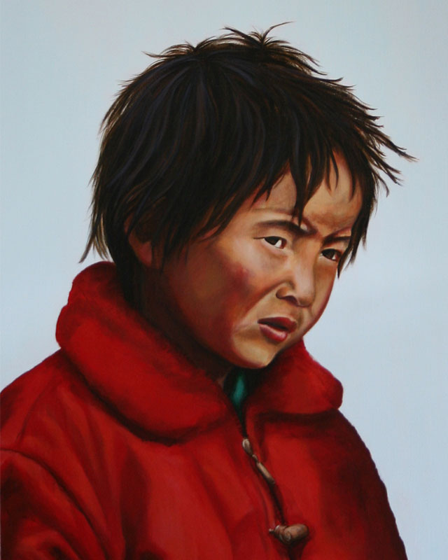 Tibet Kind Mit Roter Jacke