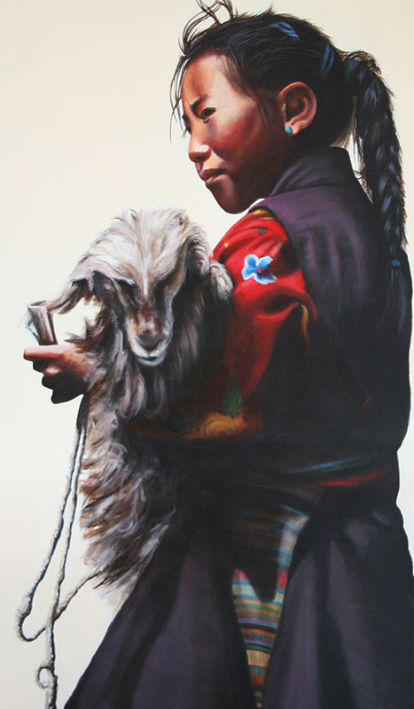 Tibet Maedchen Mit Ziege