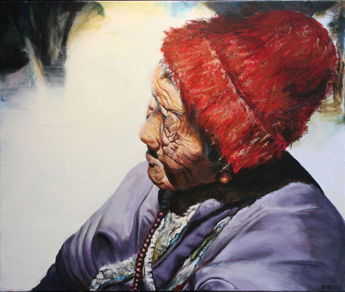 Tibet Alte Frau Mit Muetze