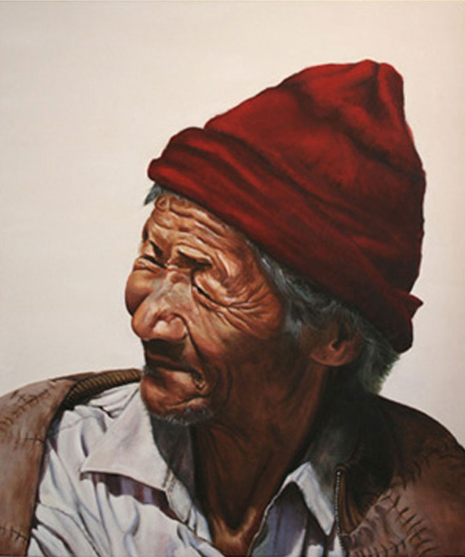 Tibet Alter Mann Mit Roter Mütze